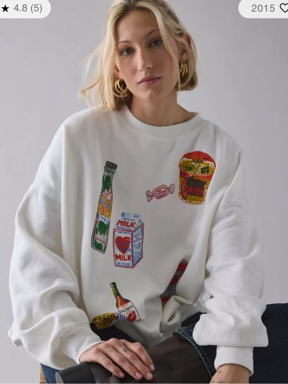 NWOT Urban Outfitters Graphic Crewneck Sweatshirt with Food & Drink Motifs